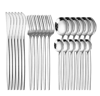 Talheres de Aço Inox 24 Peças Prata, Garfo Colher Faca