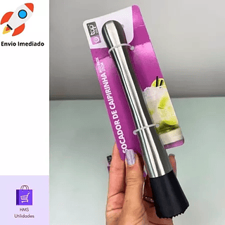 Socador Gelo Medida 21x3cm Caipirinha e Frutas Feito de Inox e Plástico