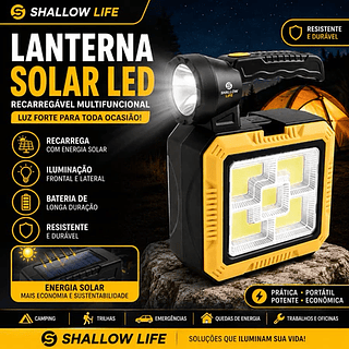 Lanterna Solar LED Recarregável Multifuncional Portátil para Camping Emergência e Trabalho