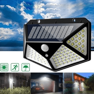 Luminária Parede Solar 100 Leds Com Sensor de Movimento Jardim Externa Prova D'água Casa