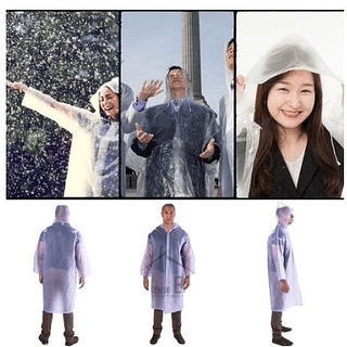 Capa de chuva grossa e longa em vinil transparente com capuz impermeável