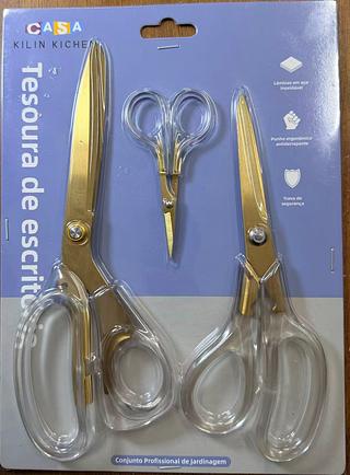 Conjunto de tesouras domésticas/de costura/de escritório em aço inoxidável (3 peças), para costurar tecidos.