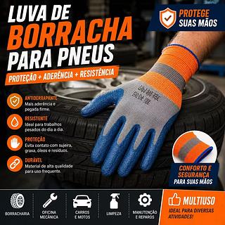 Luva de Borracha para Pneus e Mecânica – Antiderrapante, Resistente e Proteção para as Mãos