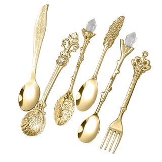 Kit 6 Colheres Vintage para Café Gourmet Dourado Dubai