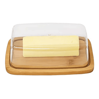 Boleira Bambu Com Tampa Em Acrílico Porta Bolo Para Bolo Torta Pudim Queijo Manteigueira