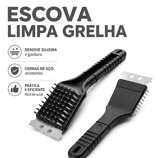Escova Limpa Grelha Churrasqueira Aço Inox Raspador Limpeza Pesada Cabo Ergonômico