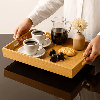 Bandeja Retangular De Bambu 33 x 22cm Alça Reta Decorativo Servir Café Da Manhã