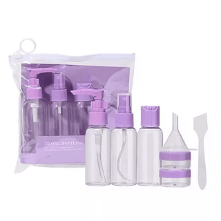 Kit com 7 Frascos para Viagem - Shampoo, Creme, Sabonete e Itens de Cuidados Pessoais