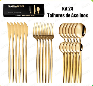 Kit 24 Jogo De Talheres Inoxidável 416 Suprimentos De Cozinha Talheres de Dourados Talheres