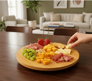 Tabua De Bambu Com Base Giratória Centro De Mesa Para Petiscos 35cm